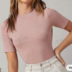 SHEIN BASICS Mock-Neck Rib-knit Top